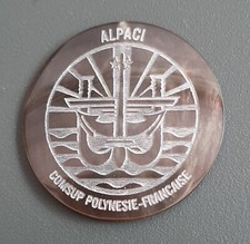 Coin ALPACI en nacre insigne Marine Nationale Amiral Polynésie Tahiti ORIGINAL