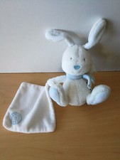 Doudou Lapin Baby Sun blanc bleu mouchoir