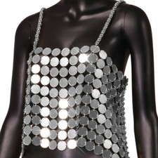 Femme Acrylique Débardeur Caraco Brillant Paillette Dos-Nu Club Punk Soirée Sexy