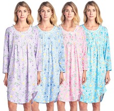 Casual Nights Women's Floral Pintucked Long Sleeve Nightgown 