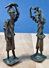 2 Statuettes Africaines Anciennes en Bronze Sculpture Art Africain Année 60/70
