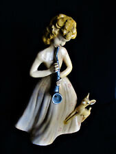 ANCIENNE SCULPTURE STATUE PLATRE ART DECO FEMME JOUANT DU TROMBONE SIGNEE SAUTIN