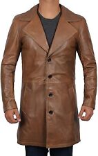 Manteau En Cuir Pour Homme Long Marron Élégant Manteau Biker Manteau De Moto