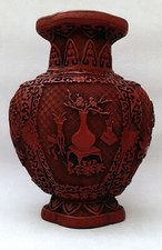 Chinese red lacquered flowerpot signed