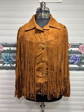 Veste homme à franges en daim marron 100 % pur daim cuir souple cowboy...