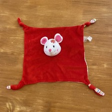 DOUDOU PLAT SOURIS ROUGE RAYÉ EUGÈNIE CARRE BLANC Carréblanc Fleur Rose Orange