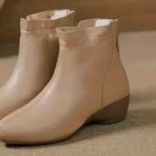 Beige Leather Ankle Boots Size