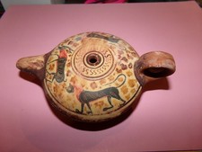 ANCIENNE LAMPE A HUILE DESSIN UN PEU EFFACE EN TERRE CUITE  DIM 10/15/5CM