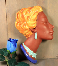 Antique West Germany CORTENDORF Woman Face Wall Art Sculpture Plaque Pottery MCM