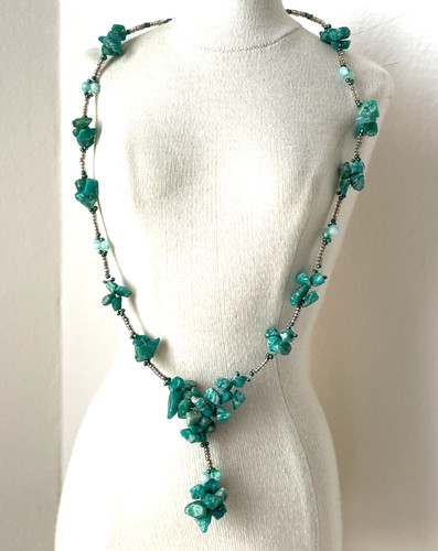 Collier perle pierre vert - perle,