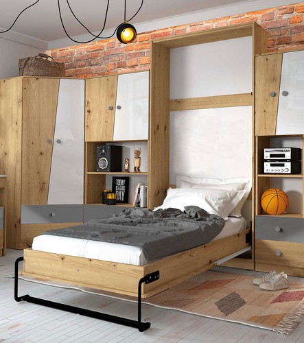 Lit escamotable 90x200 chêne - lit,