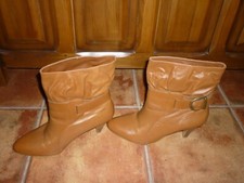 BOTTINES BOOTS CHAUSSURES FEMME 100 % CUIR CAMEL REDOUTE CREATION PORTEES 1 FOIS