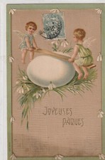 cpa  gaufrée  JOYEUSES PAQUES