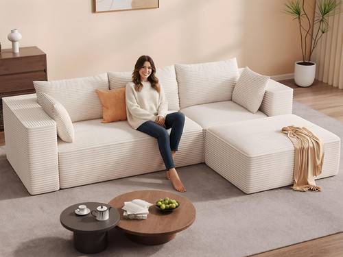 Beige 108 modular sectional - beige, 108"