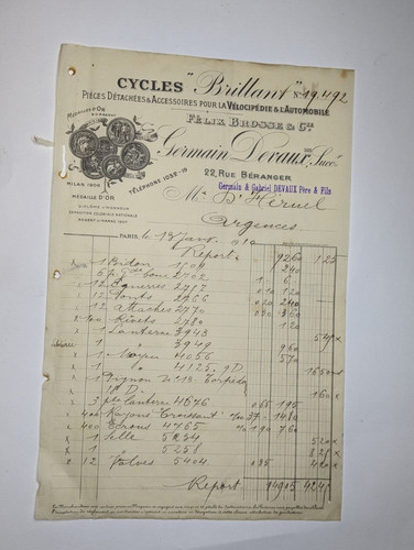 Facture cycles velocipede - facture,