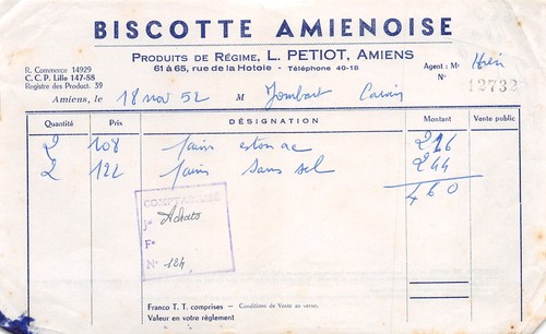 1952 facture biscotte - facture,