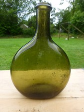 flasque bouteille gourde plate ancienne verre soufflé pontil glass flask 19ème