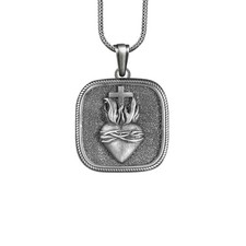 Collier homme en argent Sacré-Cœur du Christ, pendentif religieux croix chrét...