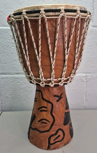 Hand carved wooden djembe drum - wooden,