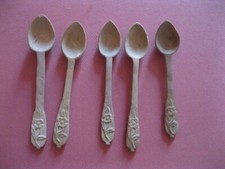 Couvert ancien art populaire bois sculpté lot petites cuillères décor marguerite
