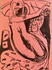 Peinture Dessin Encre Papier 1980 Art Femme Expressionnisme Cubisme Cubiste XXe