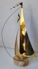 Signé Don Demott Fait à la Main Cuivre Voilier Modèle Art Sculpture À Onyx Base