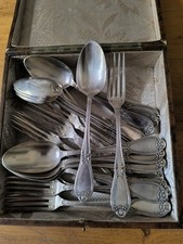 Louis Schooman 12 Cuillères 12 Fourchettes À Entremets Métal Argenté  Rocaille 