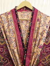 Kimono Long En Soie Beige-Rose