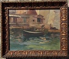 Ecole provençale Tableau ancien signé Louis DELAVALLE Marine Port Marseille