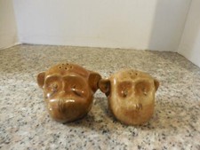 Hand Crafted Pottery Glazed Monkey Heads Salt & Pepper                  ID:17735
