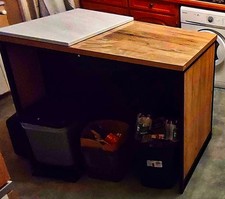 Îlot central Noir/Chêne avec étagères et 3 tiroirs et 3 tiroirs