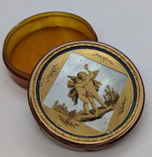 ANCIENNE BOITE A MOUCHE DRAGEOIR MONTURE EN OR 18 CTS PEINTURE MINIATURE - 19ème