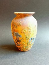 Müller Frères Lunéville Vase pâte de verre marmoréen motif de fleurs à la poudre
