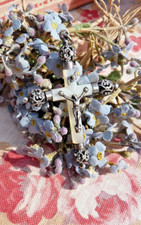 ANCIENNE CROIX PENDENTIF en NACRE et ARGENT XIXe