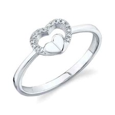 14K Blanc Solide Or Coeur Bague Diamant Rond Naturel Coupe 0.04 CT Femmes