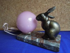 Lampe Veilleuse marbre et Lièvre Régule signé C. Font Art déco