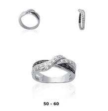 Bague Rhodié T50 Argent Massif 925 Pavé Diamant Cz Black and White Dolly-Bijoux