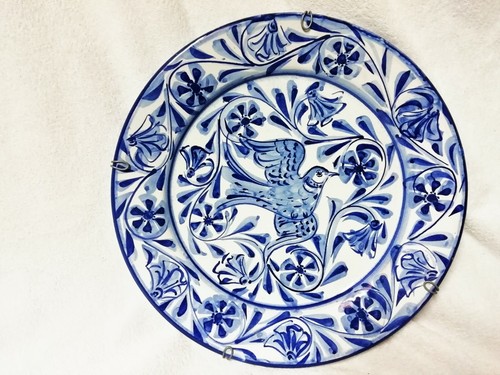 Grand plat faïence - bleu, et