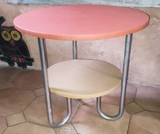 Gueridon table à 2 plateaux circulaire  pieds en tube chromé 60's Marcel Breuer