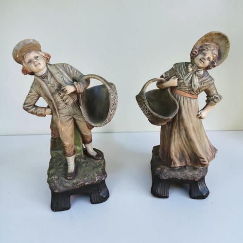 Paire statuettes terre cuite - statuettes,