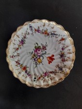 Assiette en Porcelaine ancienne Allemande Dresden Dresde Fleurs Dorures