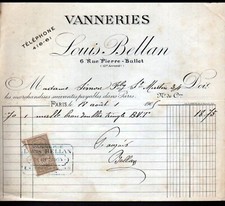 PARIS (X°) VANNERIES "Louis BELLAN" Facture en 1905