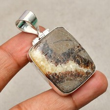 Pendentif bijou fait main en argent sterling 925 pierre précieuse jaspe septa...