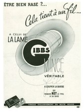 Publicité ancienne lame de rasoir Gibbs tranche net le poil à sa base 1930