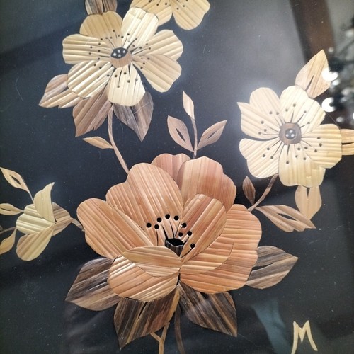 Tableau sous verre marqueterie - verre,