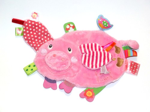 Doudou etiquettes cochon rose