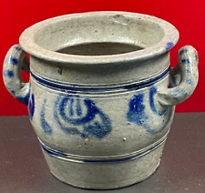 Ancien pot à saindoux en grès d'Alsace - double anses bleu H 12 cm
