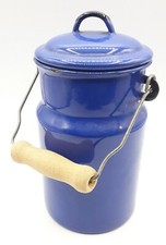 Ancien Pot à Lait en Tôle émaillée Vintage Bleu 