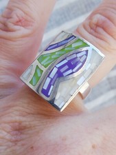 BAGUE ANCIENNE Argent Massif Silver Ring 925 Créateur Nacre