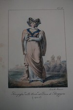 LITHO XIX COULEUR COSTUME FEMME DUC BOURGOGNE MOYEN AGE CHARLES VI MODE 1820